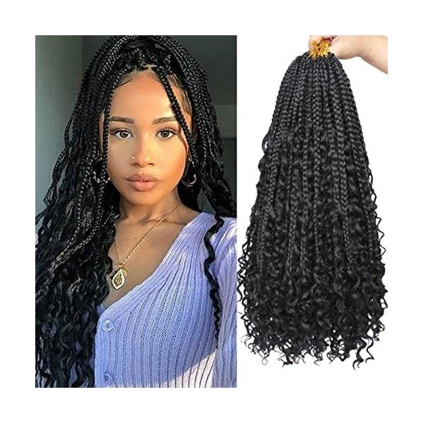 Leeven 14 Pouces Bob Box Braids Crochet Hair with Curly Ends 8 Packs Pre-looped Crochet Braiding Hair 128 Strands Messy Hippi