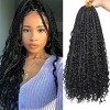 Leeven 14 Pouces Bob Box Braids Crochet Hair with Curly Ends 8 Packs Pre-looped Crochet Braiding Hair 128 Strands Messy Hippi