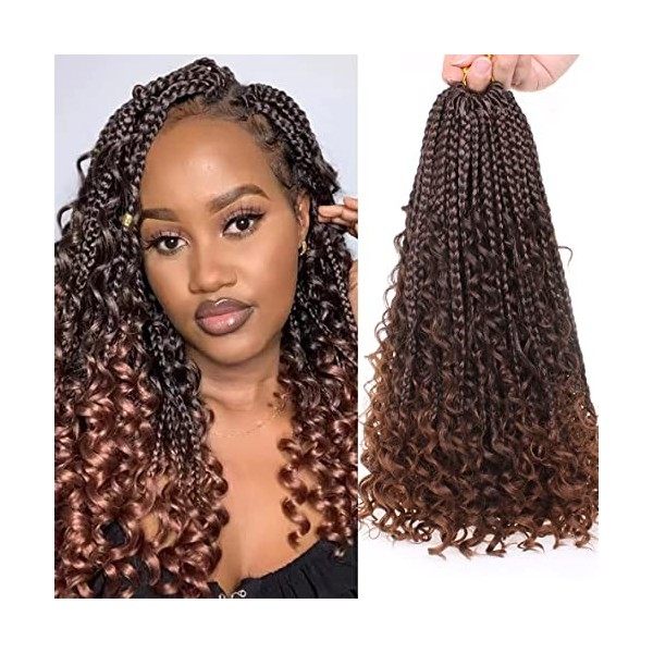 Leeven 14 Pouces Bob Box Braids Crochet Hair with Curly Ends 8 Packs Pre-looped Crochet Braiding Hair 128 Strands Messy Hippi