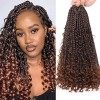 Leeven 14 Pouces Bob Box Braids Crochet Hair with Curly Ends 8 Packs Pre-looped Crochet Braiding Hair 128 Strands Messy Hippi