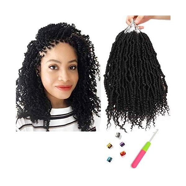 14 inch 6 Packs Bomb Twist Crochet Hair Spring Twist Hair Curly Ends Pre-looped Passion Twist Synthetic Hair Extension 1B 