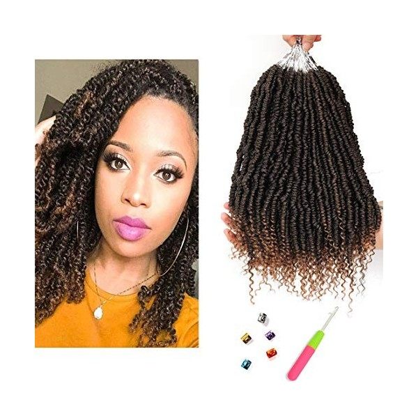 14 inch 6 Packs Bomb Twist Crochet Hair Spring Twist Hair Curly Ends Pre-looped Passion Twist Synthetic Hair Extension 1B 