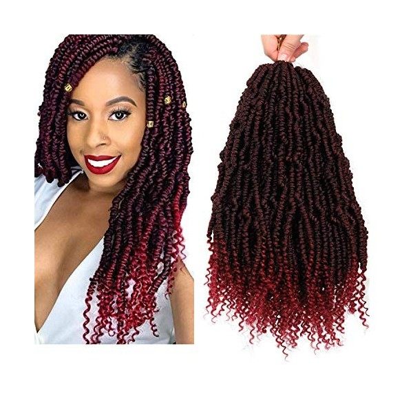 14 inch 6 Packs Bomb Twist Crochet Hair Spring Twist Hair Curly Ends Pre-looped Passion Twist Synthetic Hair Extension 1B 