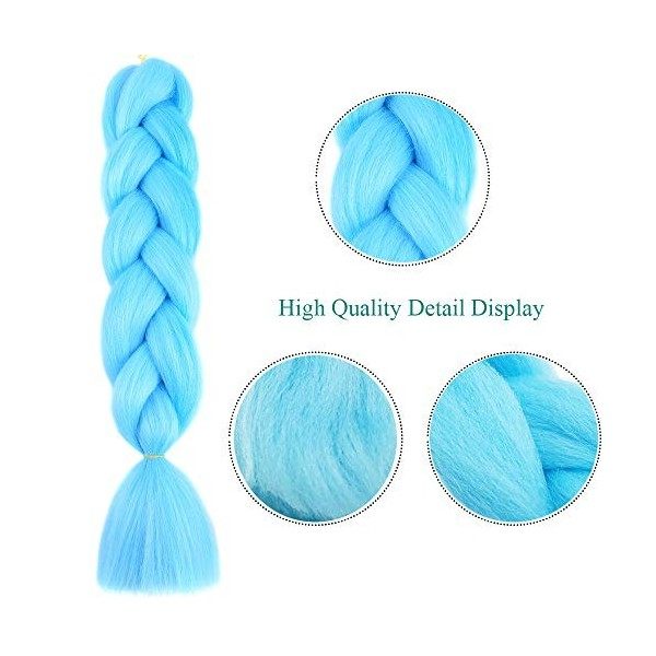 24" Extensions Pour Tresse Jumbo Braid Extension Cheveux au Crochet Tressage synthétique Africaine Lot de 1 Bleu ciel 