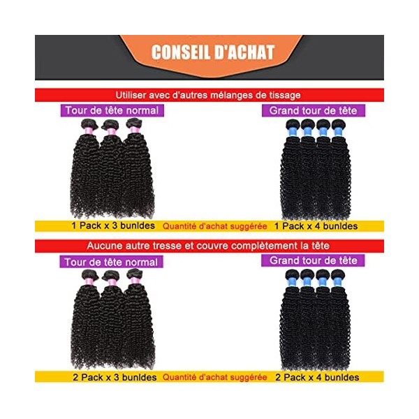 RICHAIR - Tissage Bresilien Boucle 8 Pouces 20.32cm ,Tissages Cheveux Humain Lot 3 Pieces,Meches Bresiliennes Naturel Noir 50