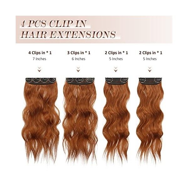 FESHFEN Extension de Cheveux à Clips, 4 PCS Longue Ondulées Bouclées Synthétique Naturel Postiche Cheveux Extensions de Cheve