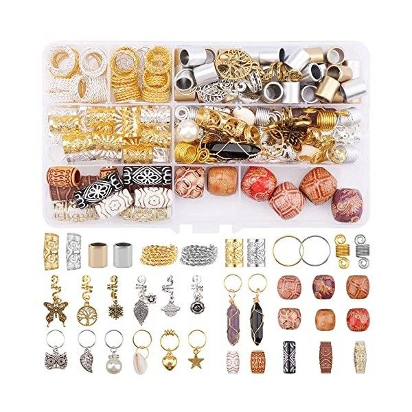 EBANKU 184 Pièces Bijoux de Tresse de Cheveux en Aluminium, Anneaux de Tresse de Cheveux en Métal, Clips de Tresse de Feuille