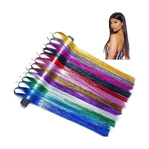 NATUCE 4800 Pièces 12 Couleurs Mèches de Cheveux Tinsel, 120CM Tinsel De Cheveux, Kit dextension de Cheveux, Tinsel Cheveux 