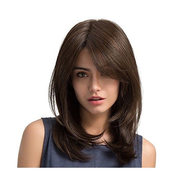 TopWigy Perruques Longues Ondes Perruque brunen Perruques de cheveux synthétiques ondulés de longueur moyenne pour femmes Che