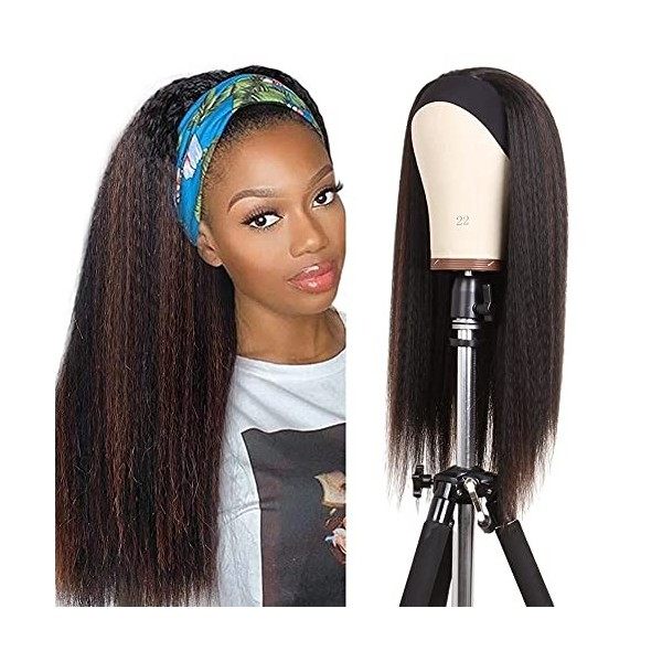 Xtrend 22 pouces Yaki Straight Bandeau Perruque pour Femme Longue Noir Afro Kinky Perruque Droite Synthétiques Sans Colle Auc