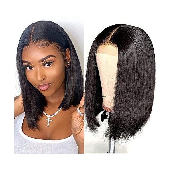 Perruque Bresilienne Lace Frontal Cheveux Humain Perruque Femme Naturelle Bresilienne 4X1 Lace Wig Human Hair Courte Lisse La