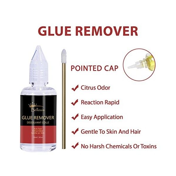 Bellouis Dissolvant Extension Adhésif, Lace Wig Glue Remover pour Colle Perruque, Extension Bandes Adhesives 30ml Clair