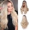 Esmee 26 Pouces Perruques Blonde Longues pour Femmes Cheveux Naturels Synthétiques Perruque Blonde Ombre avec Racines Foncées