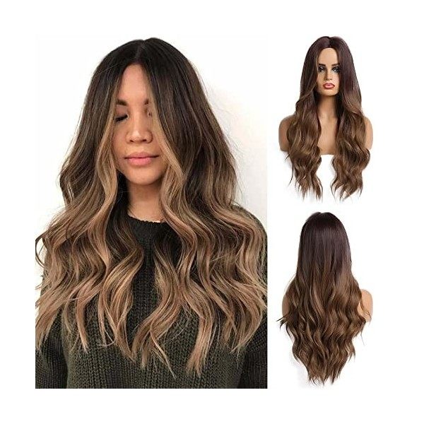 Esmee 26 Pouces Perruques Blonde Longues pour Femmes Cheveux Naturels Synthétiques Perruque Blonde Ombre avec Racines Foncées