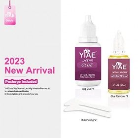 YIAE Set de Colle à perruque et dissolvant pour perruque à dentelle, 60ml de colle invisible et imperméable et 30ml de solvan