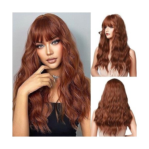 OUFEI Perruques Longues et Ondulées pour Femmes Cheveux Synthétiques Naturels Perruques Résistantes à La Chaleur pour La Fête