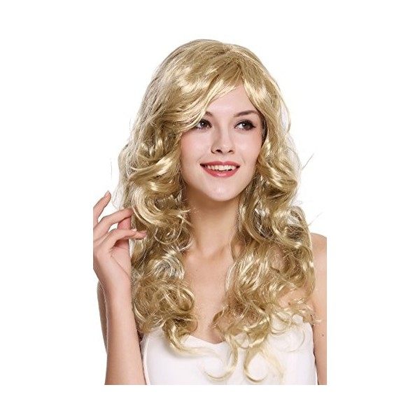 WIG ME UP - DEC37-ZA33 Perruque Dame Carnaval Longue Blond Clair ondulée bouclée Sexy Raie côté 65 cm