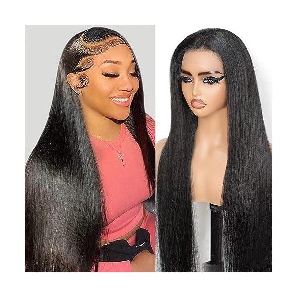 Perruque Naturelle Cheveux Humain 4x4 Straight Lace Closure Wig 180 Density Human Hair for Black Woman Pre Plucked with Baby 