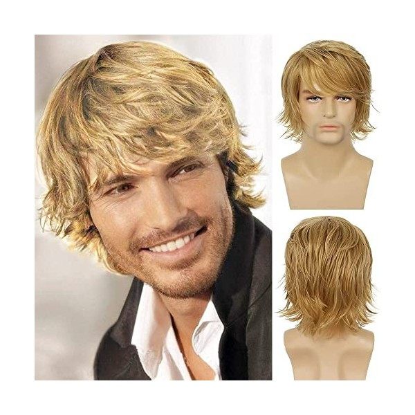 Perruque Brun Courte Homme Perruque de Cheveux Synthétique En Couches avec Frange Halloween Cosplay Costume de Fête Quotidien