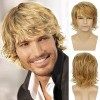 Perruque Brun Courte Homme Perruque de Cheveux Synthétique En Couches avec Frange Halloween Cosplay Costume de Fête Quotidien