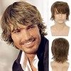 Perruque Brun Courte Homme Perruque de Cheveux Synthétique En Couches avec Frange Halloween Cosplay Costume de Fête Quotidien