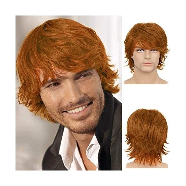 Perruque Brun Courte Homme Perruque de Cheveux Synthétique En Couches avec Frange Halloween Cosplay Costume de Fête Quotidien