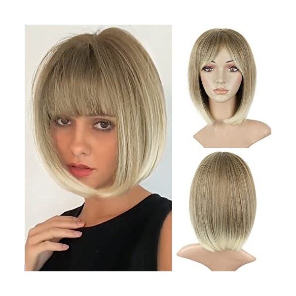 Creamily Perruque Blonde Courte Perruque Femme Naturelle Blonde Courte Pixie Perruque de Cheveux Synthétiques pour Femme Blon