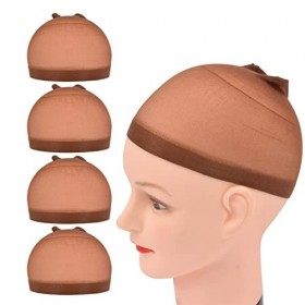 Lot de 4 bonnets de perruque en nylon stretch pour femmes, hommes et enfants bonnet en nylon, marron foncé 