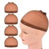 Lot de 4 bonnets de perruque en nylon stretch pour femmes, hommes et enfants bonnet en nylon, marron foncé 