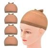 Lot de 4 bonnets de perruque en nylon stretch pour femmes, hommes et enfants bonnet en nylon, marron foncé 