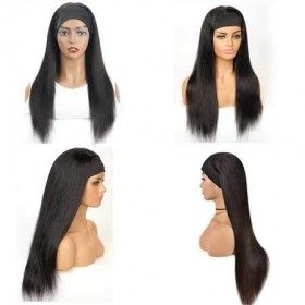 NIUDINNG Straight Wave Wig Human Hair Headband Wigs For Black Women 20 Pouce Remy Full Machine Made Wigs Brazilian Virgin Hum