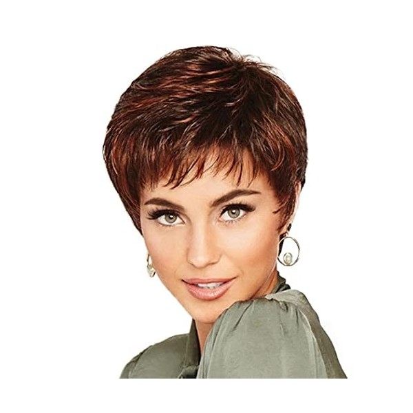 AIYLMZ Court Ombre Blonde Pixie Cut Perruques avec Frange pour Femmes Ombre Blonde Élégant Fluffy Layered Perruques Naturel F