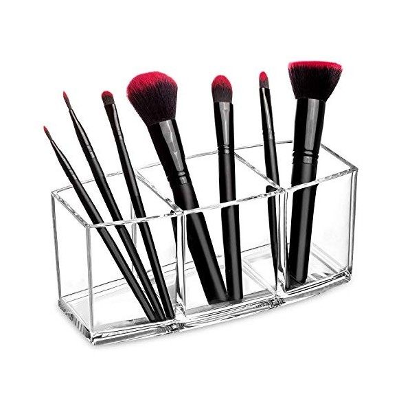 HBselect Acrylic Makeup Organizer 3 Compartment Cosmetic Organizer for Makeup Brushes, Eyebrow Pencils, Eyebrow Pencils, Eyeb