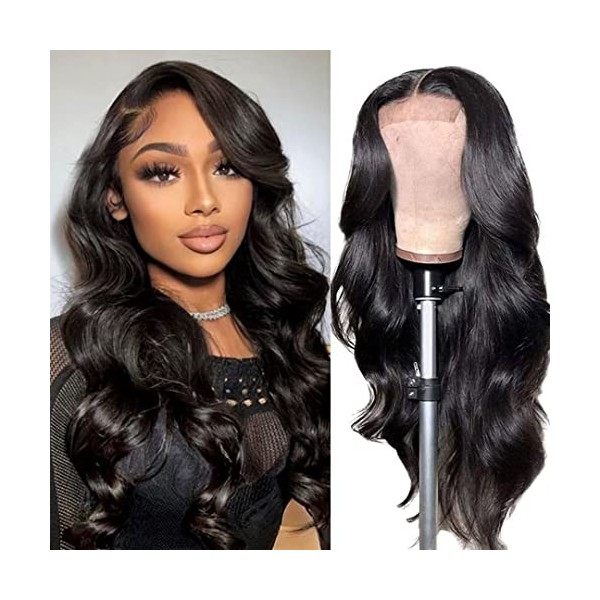 Perruque Bresilienne Perruque Femme Naturelle Cheveux Humain 4x4 Body Lace Wig Human Hair for Black Women Couleur Naturelle 1