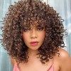 PORSMEER perruque blonde brune mixte courte afro bresilienne Bouclée avec frange pour femmes noires court kinky curly cheveux