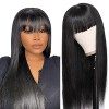 Perruque femme naturelle brésilienne avec frange 2x4 lace wig human hair wig with bangs lisse perruque bresilienne noire long