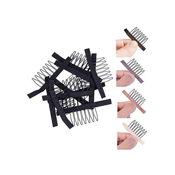 24 pcs/lot Peignes pour perruques Clips de perruque à 7 dents en acier Pince perruque accessoires de perruque（Noir 