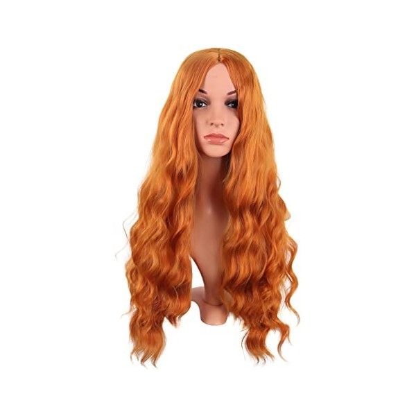 MapofBeauty 28 Pouces/70 cm Longue Wavy Middle Part Synthétique fibre Bouclé Cheveux Remplacement Quotidiano Perruques Noir 