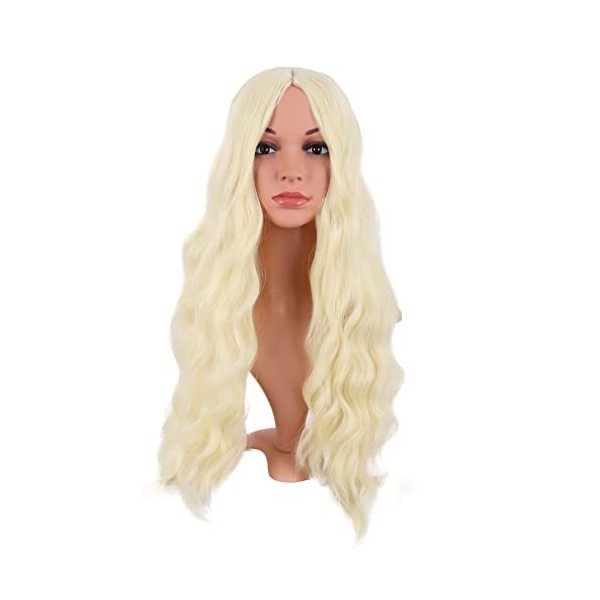 MapofBeauty 28 Pouces/70 cm Longue Wavy Middle Part Synthétique fibre Bouclé Cheveux Remplacement Quotidiano Perruques Noir 