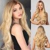 EMMOR Perruques blonde ombre pour femmes, perruques synthétiques résistantes à la chaleur avec racine sombre pour la vie quot