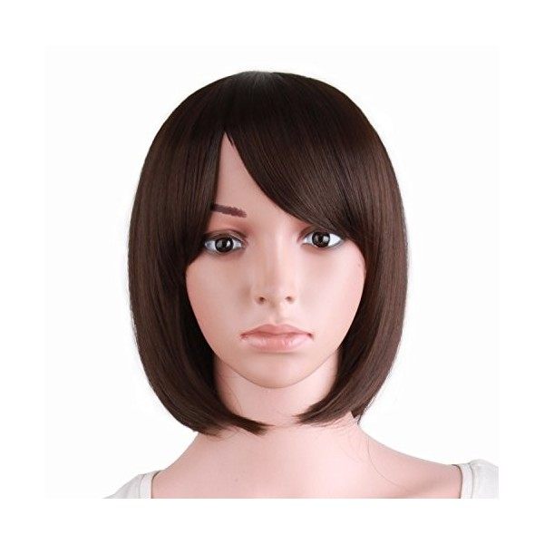 MapofBeauty 12 Pouce/30cm Mode Femmes Courtes Perruque De Vacances Cheveux Raides Sombre Brun 