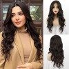 FESHFEN Perruques Brune Longue Ondulées pour Femme, Lace Frontal Naturelle Balayage Brune Perruque Cheveux Synthétiques pour 