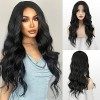 FESHFEN Perruques Brune Longue Ondulées pour Femme, Lace Frontal Naturelle Balayage Brune Perruque Cheveux Synthétiques pour 