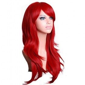 YEESHEDO 28" 70 cm Rouge Cosplay Bouclé Perruque Femme, Longue Ondulée Synthétique Cheveux Cosplay Wig Anime Parti Halloween 