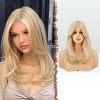 FESHFEN Perruque Longue avec Frange, Blond Clair Naturelle Synthétiques Perruque de Cheveux Perruque pour Femme 45 cm