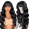 Perruque femme naturelle brésilienne avec frange 2x4 lace wig human hair wig with bangs body wave perruque bresilienne noire 