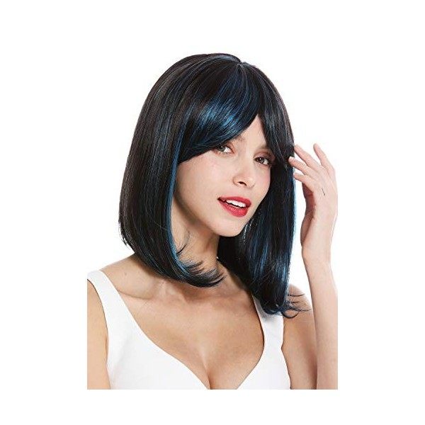 WIG ME UP - VK-3-3HDEEPVIOL Perruque dame courte longueur dépaules carré long lisse balayage brun foncé mèches violettes hig