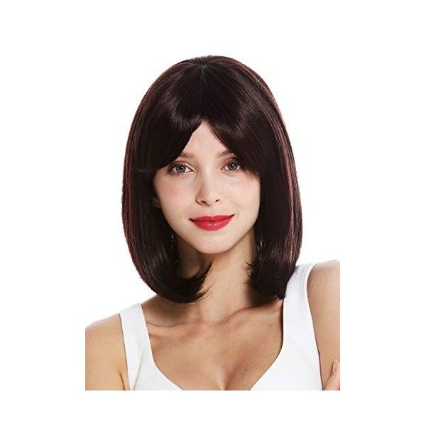 WIG ME UP - VK-3-3HDEEPVIOL Perruque dame courte longueur dépaules carré long lisse balayage brun foncé mèches violettes hig