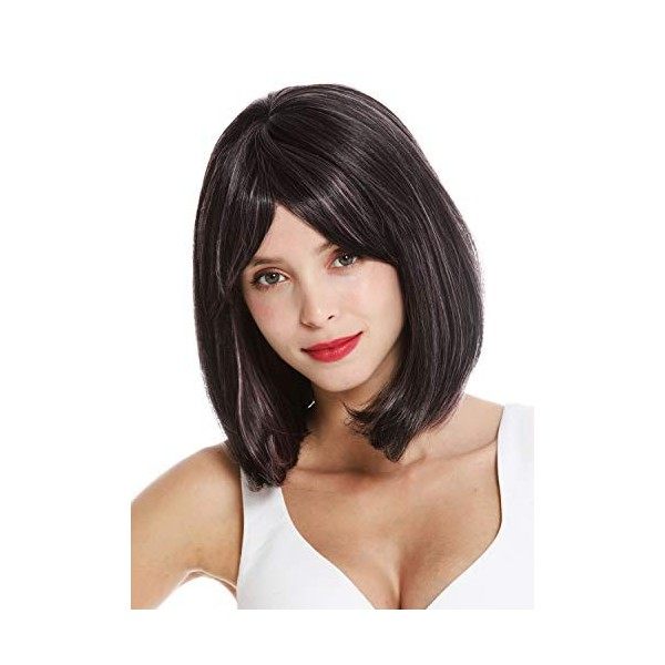 WIG ME UP - VK-3-3HDEEPVIOL Perruque dame courte longueur dépaules carré long lisse balayage brun foncé mèches violettes hig