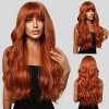 Allbell Long Orange Perruques pour femmes Body Wave Ginger Hair Perruques synthétiques avec frange